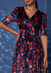 Jolie Moi Floral Print Velvet Maxi Dress, Navy