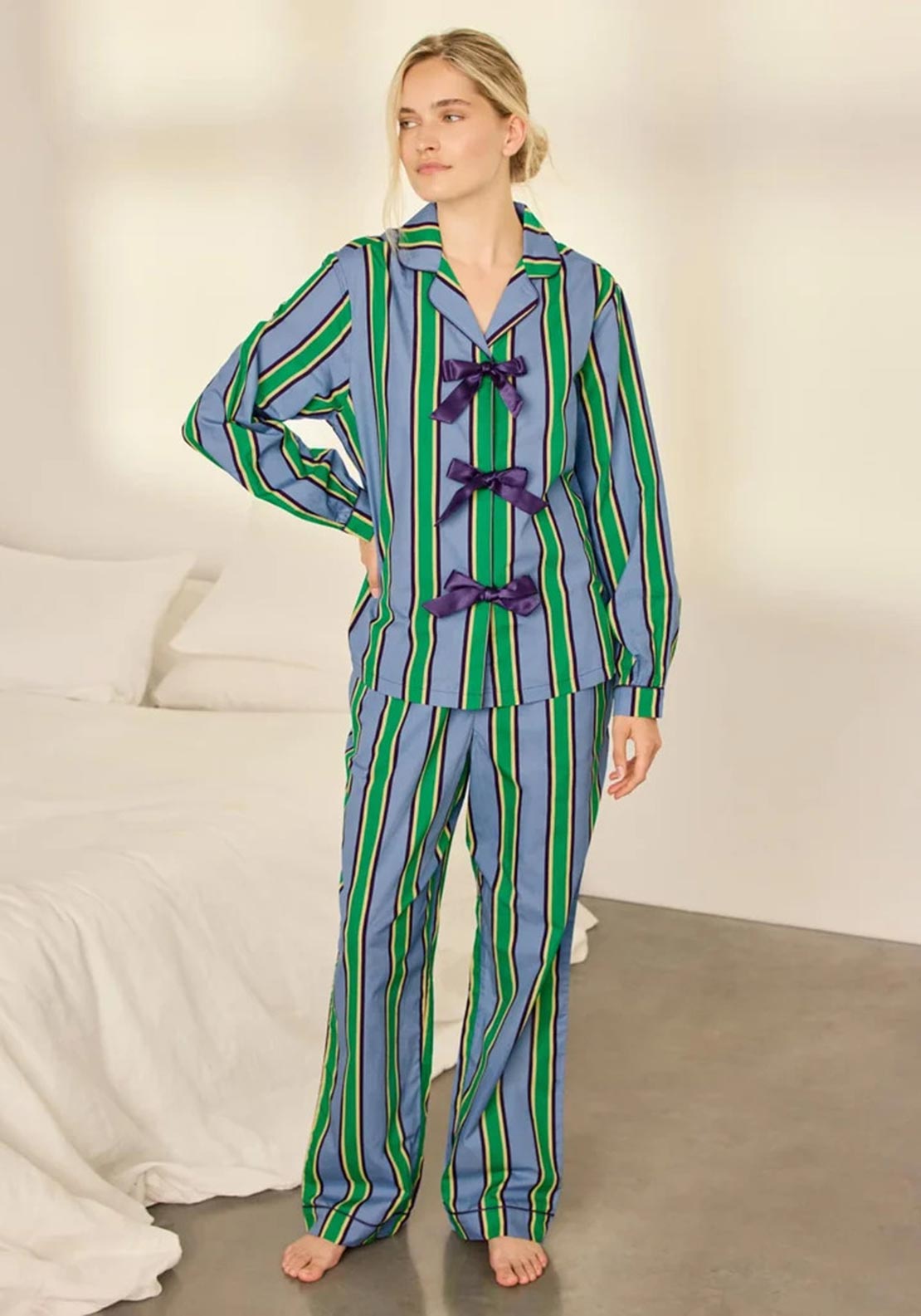Chelsea Peers Stripe Cotton Pyjama Set, Blue