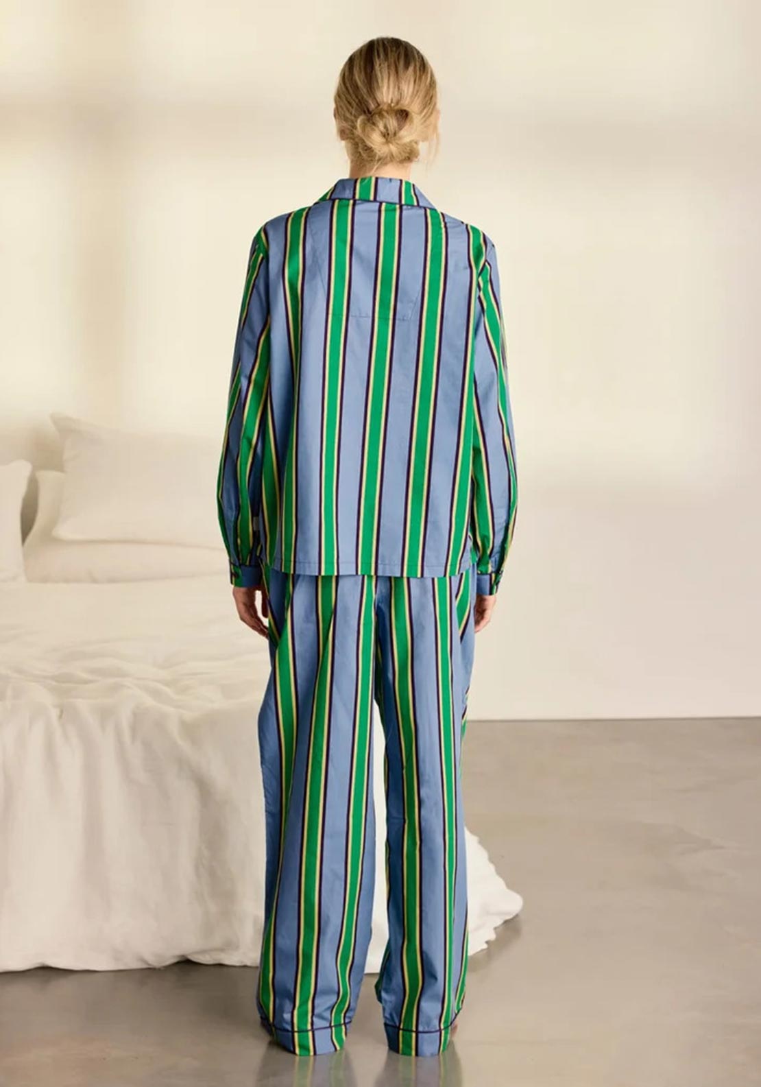 Chelsea Peers Stripe Cotton Pyjama Set, Blue