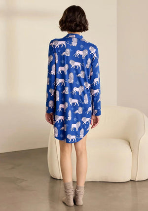 Chelsea Peers Moonlit Lion Print Nightshirt, Blue