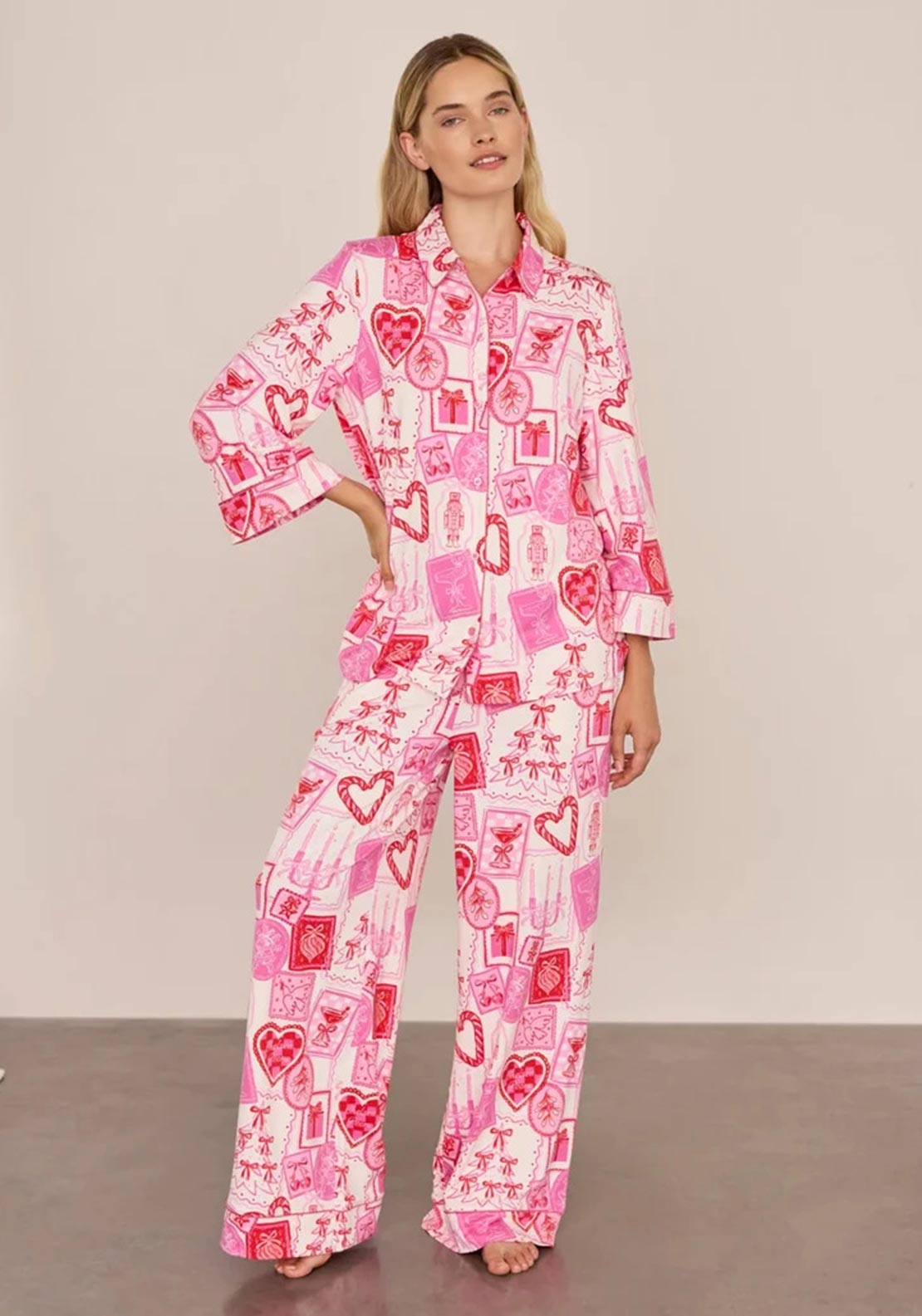 Chelsea Peers Stamps Print Pyjama Set, Pink