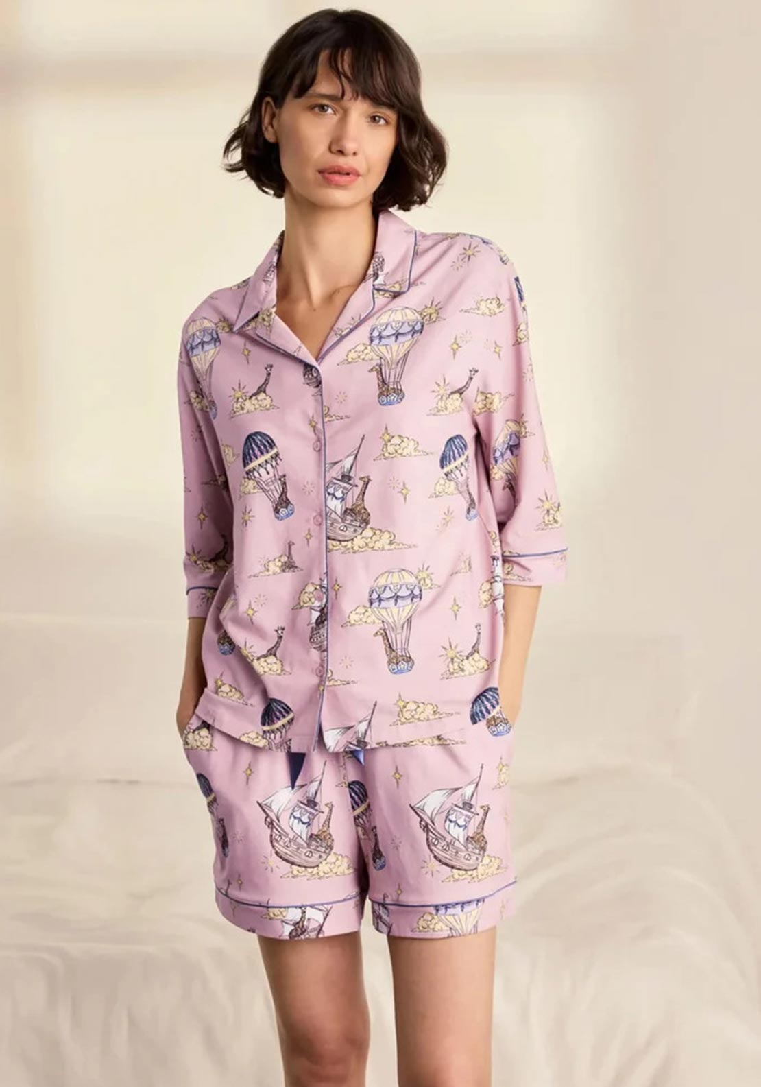 Chelsea Peers Giraffe Cloudhopper Short Pyjama Set, Pink