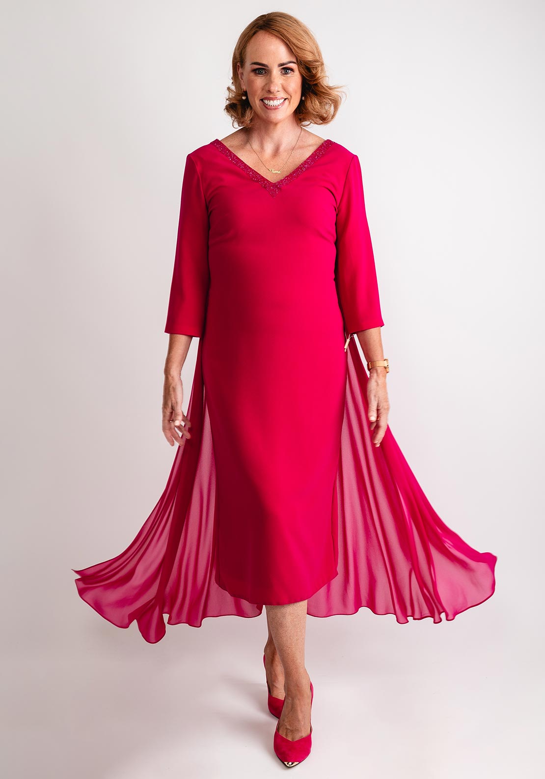 white christmas dresses Cassandra Sue Diamante Trim Chiffon Dress, Pink