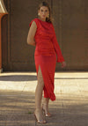 Cayro Dahlia One Sleeve Satin Maxi Dress, Coral Red