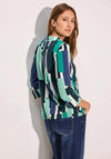 Cecil Panel Print Drawstring Collar Top, Green Multi