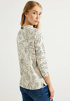 Cecil Drawstring Neckline Floral Pattern Top, Milky Beige