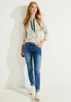 Cecil Drawstring Neckline Floral Pattern Top, Milky Beige