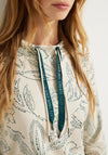 Cecil Drawstring Neckline Floral Pattern Top, Milky Beige