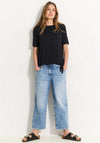 Cecil Gathered Boat Neck T-Shirt, Black