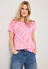 Cecil Text & Rhinestone Print T-Shirt, Soft Neon Pink