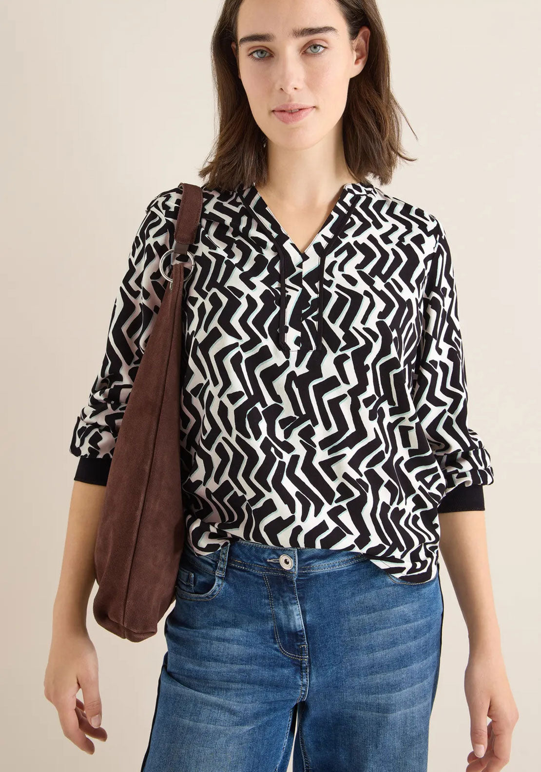 CECIL PIPING PRINT BLOUSE