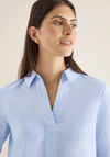 Cecil Woven V Neck Woven Chambray Blouse, Blue