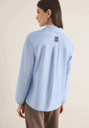 Cecil Woven V Neck Woven Chambray Blouse, Blue