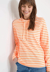 Cecil Striped Drawstring Neck Sweatshirt, Neon Orange