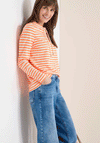 Cecil Striped Drawstring Neck Sweatshirt, Neon Orange