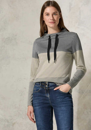Cecil Striped Colourblock Top, Black