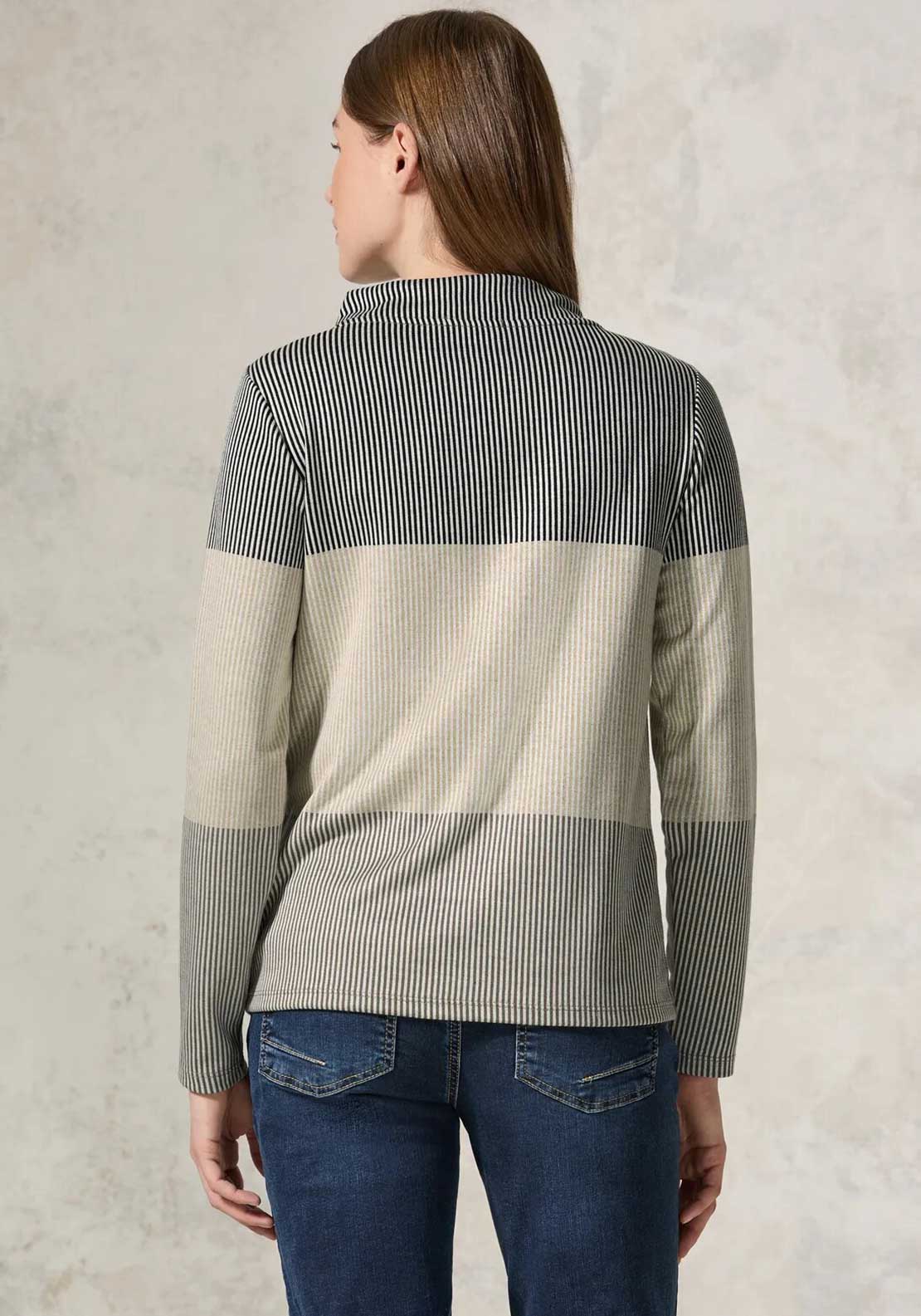 Cecil Striped Colourblock Top, Black