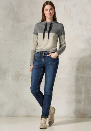 Cecil Striped Colourblock Top, Black