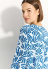 Cecil Printed V Neck Cropped Sleeve Top, Blue