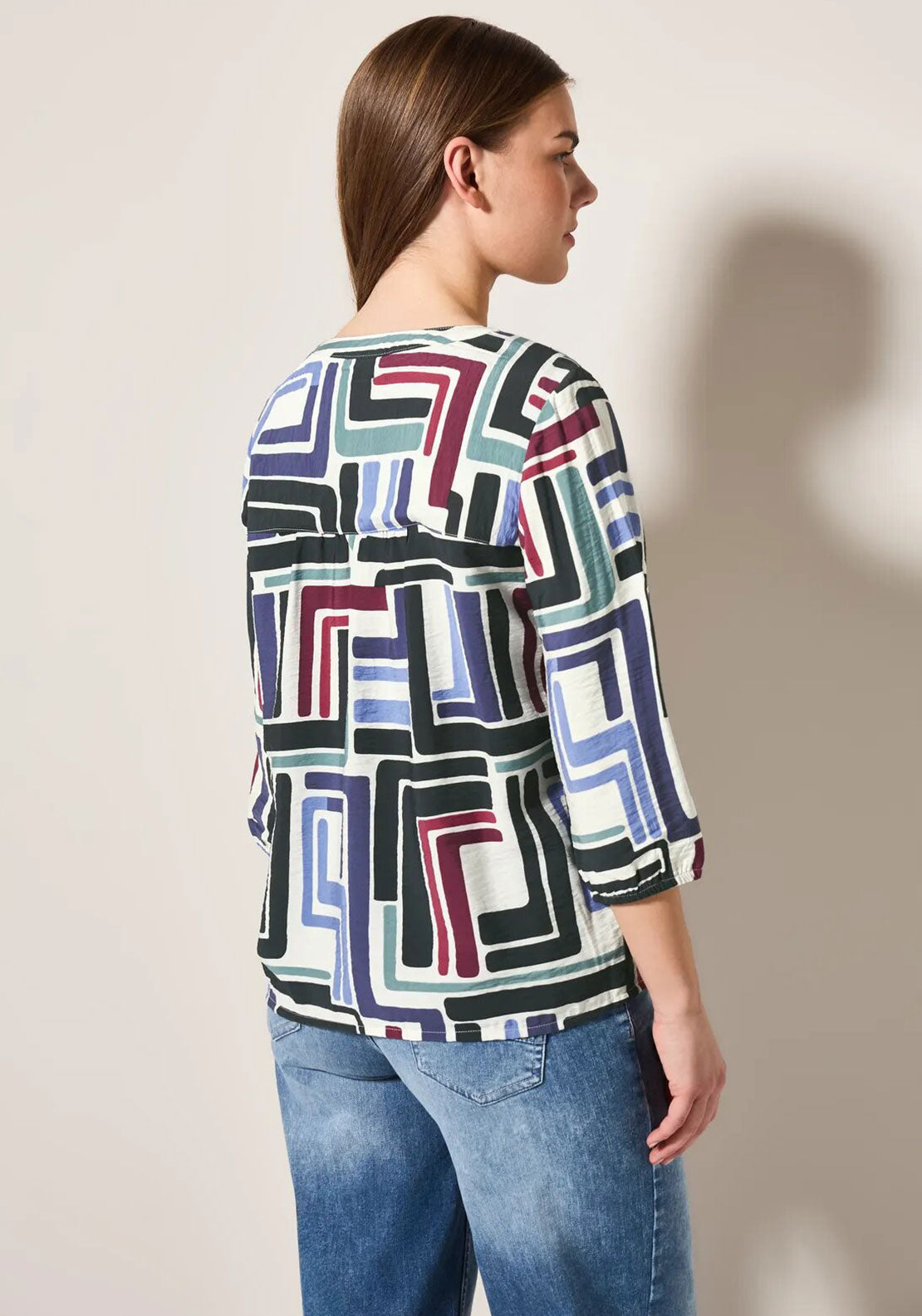 Cecil Geometric Print Round Neck Blouse, Multi Coloured