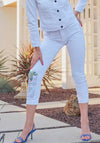 Dolcezza Embellished Printed Cropped Jeans, White