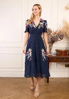 Hope & Ivy Clarice Embroidered Button Front Midi Dress, Navy