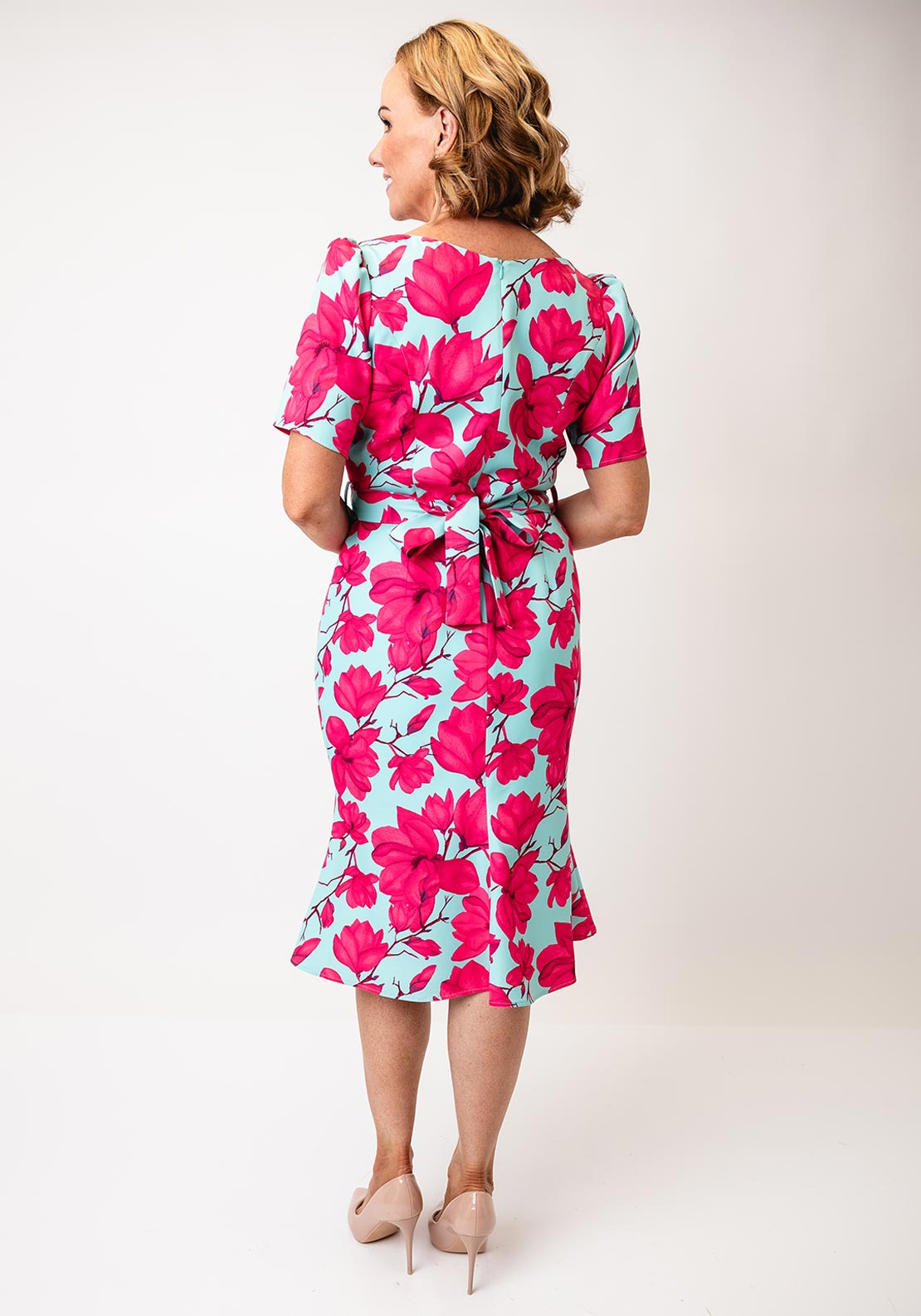 Coco Doll Sydney Corsage Floral Print Dress, Green and Pink