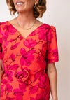 Coco Doll Sydney Corsage Floral Print Dress, Orange and Pink