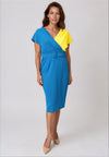 Coco Doll Lola Belted Colour Block Dress, Turquoise and Yellow