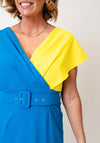 Coco Doll Lola Belted Colour Block Dress, Turquoise and Yellow