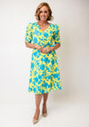 Coco Doll Veder Floral Belted A-Line Dress, Yellow and Turquoise