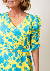 Coco Doll Veder Floral Belted A-Line Dress, Yellow and Turquoise
