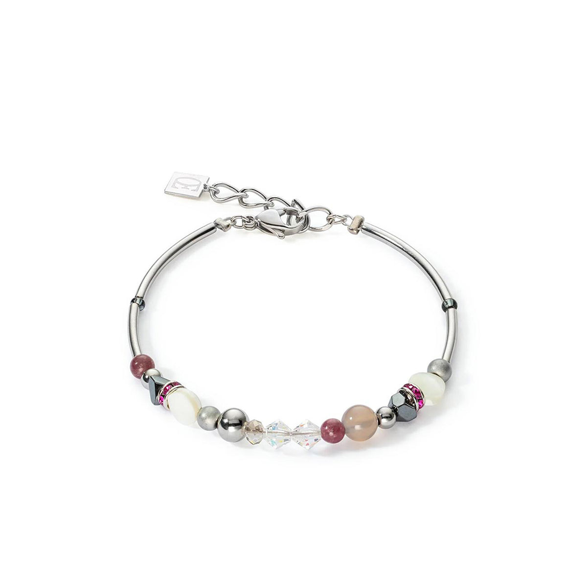 Coeur De Lion Brilliant Square Bracelet, Silver & Pink