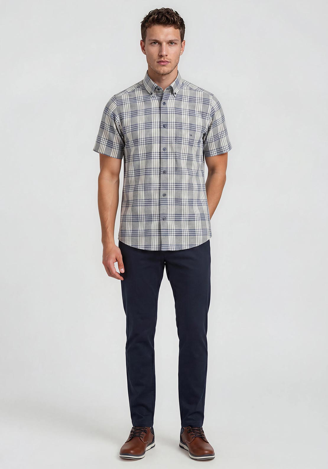 Daniel Grahame Check Short Sleeve Shirt, Brown & Navy