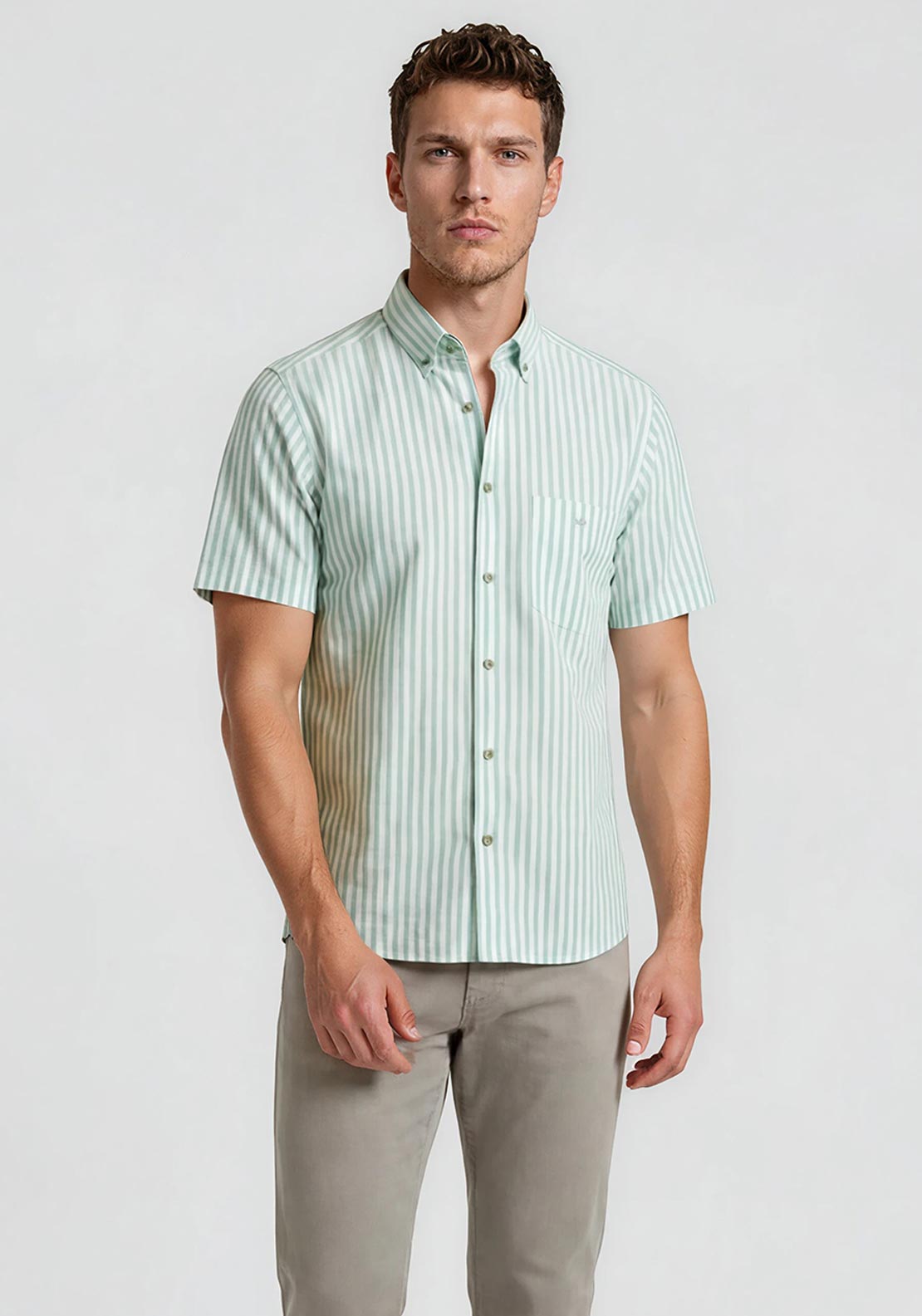 Daniel Grahame Stripe Short Sleeve Shirt, Green & White