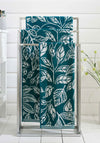 MIXED LEAVES BATH TOWEL TEAL