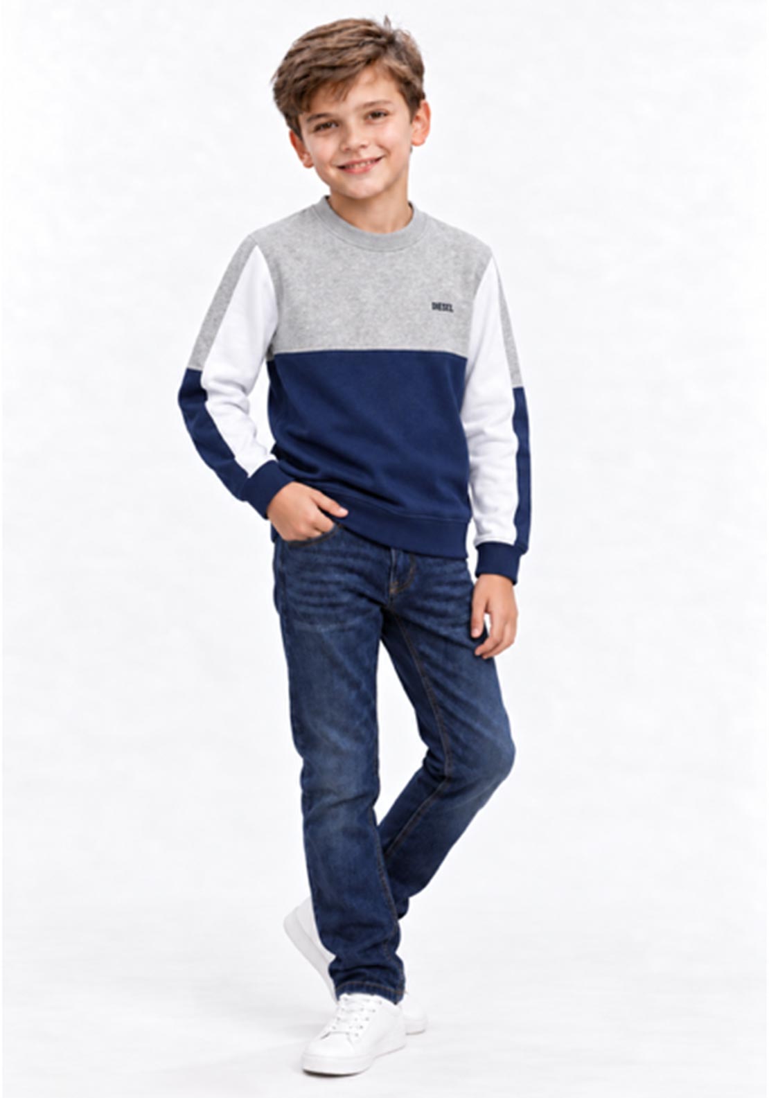 Diesel Boys Halton Long Sleeve Sweater, Grey