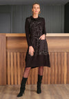 Dolcezza Foil Jacquard Detail High Neckline Dress, Black Multi