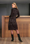 Dolcezza Foil Jacquard Detail High Neckline Dress, Black Multi