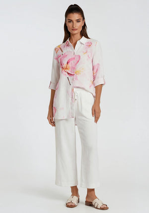 Dolcezza Floral Print Button Down Blouse, White Multi