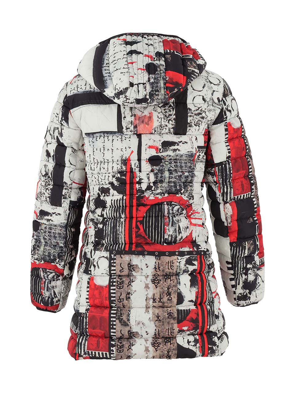 Dolcezza Zip Up Hooded Puffer Coat, Red Multi