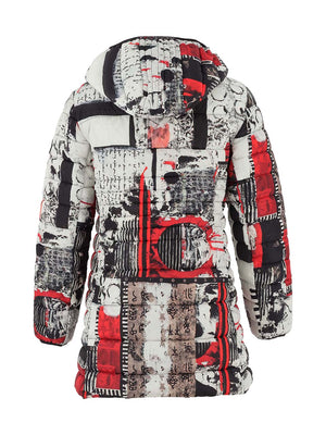 Dolcezza Zip Up Hooded Puffer Coat, Red Multi