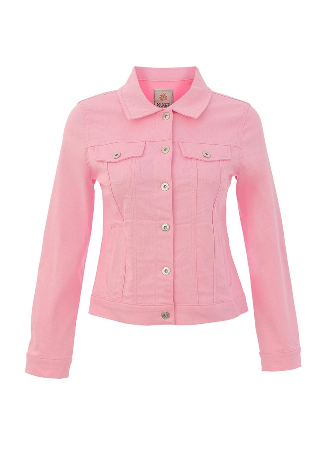 Dolcezza Collared Button Up Denim Jacket, Pink