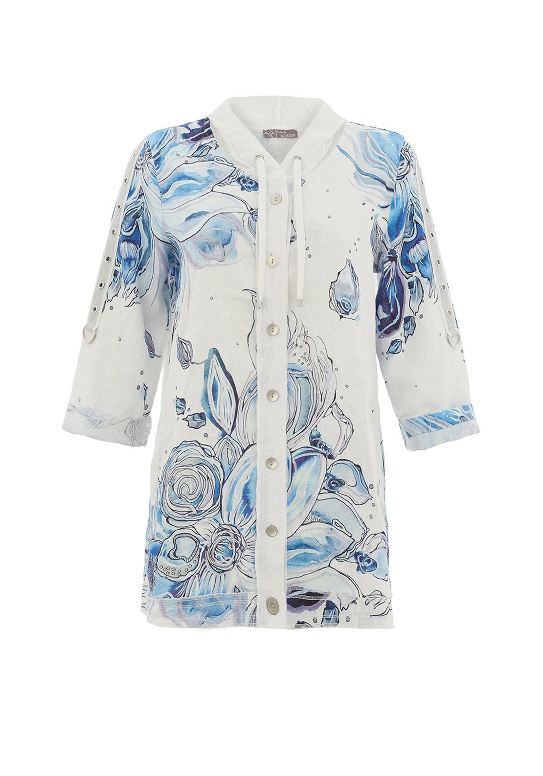 Dolcezza Button Up Printed Jacket, Blue Multi