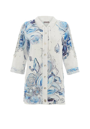 Dolcezza Button Up Printed Jacket, Blue Multi