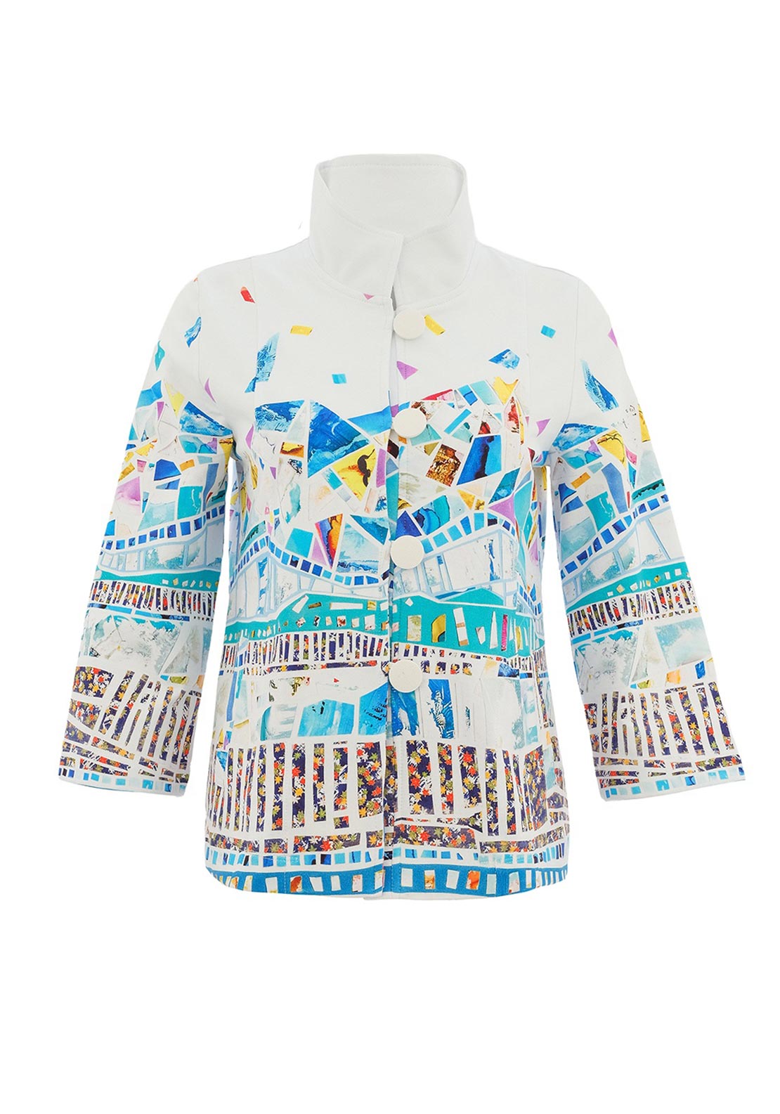 Dolcezza High Neck Button Up Jacket, Multi