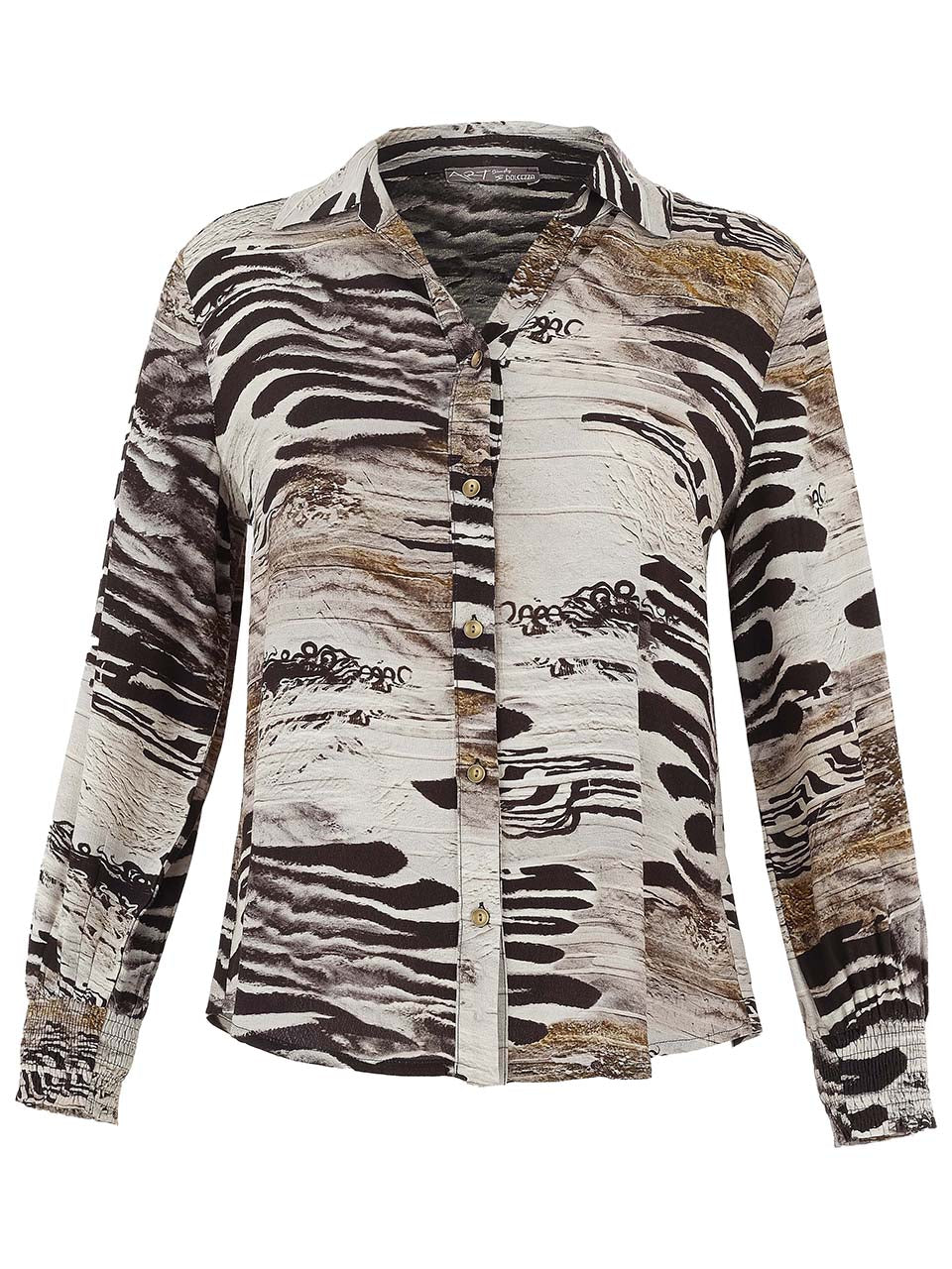 Dolcezza Abstract Soft Feel V-Neck Blouse, Black