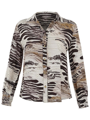Dolcezza Abstract Soft Feel V-Neck Blouse, Black