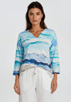 Dolcezza Abstract Print Cropped Sleeved Top, Blue Multi