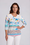 Dolcezza Graphic Print Cropped Sleeved Top, Blue Multi